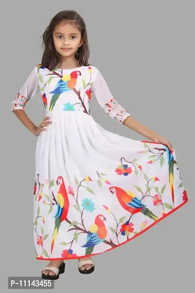 Classic Georgette Digital Print Gown for Kids Girls-thumb0