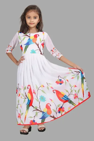 Classic Georgette Digital Print Gown for Kids Girls
