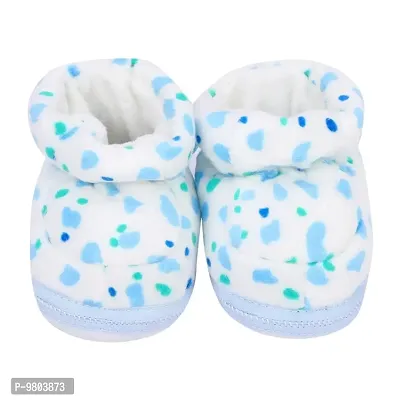 Mocy Polka Printed Soft  Comfortable Booties Footwear For New Born Baby-White  Blue-thumb0