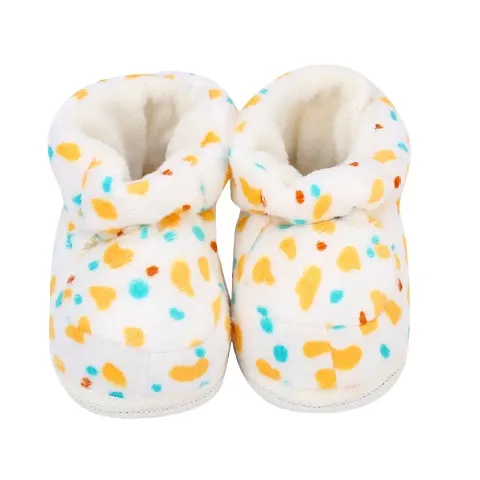 Mocy Polka Printed Soft  Comfortable Booties Footwear For New Born Baby-White  Yellow