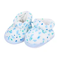 Mocy Polka Printed Soft  Comfortable Booties Footwear For New Born Baby-White  Blue-thumb1
