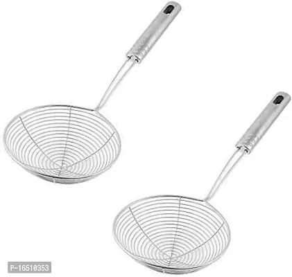 Deep Fry Strainer Jhara Jhaari for Oil Frying Mesh Strainer for Professional Grade Handle-thumb0