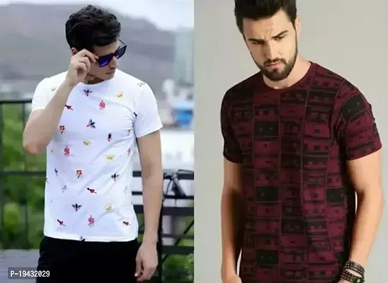 Stylish Multicoloured Cotton Blend Tshirt For Men-thumb0