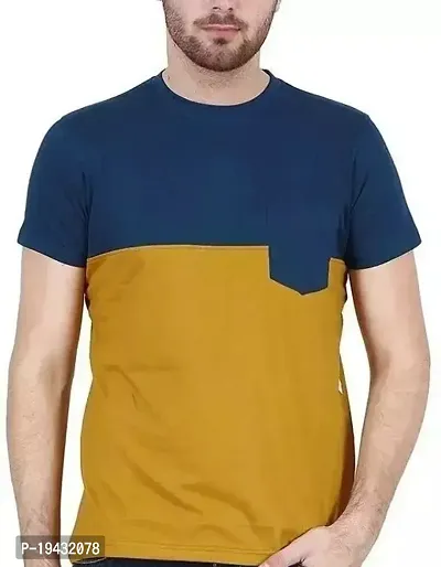 Stylish Blue Cotton Blend Tshirt For Men