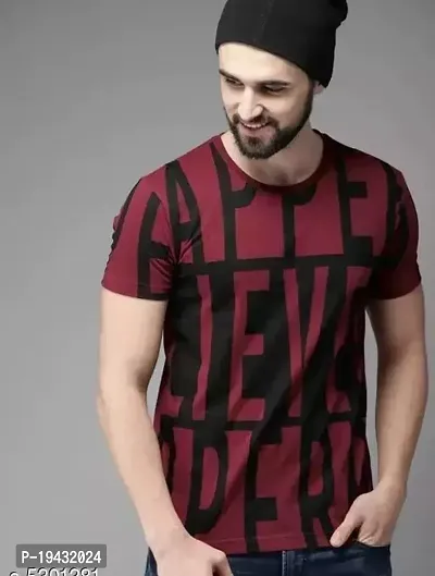 Stylish Maroon Cotton Blend Tshirt For Men-thumb0