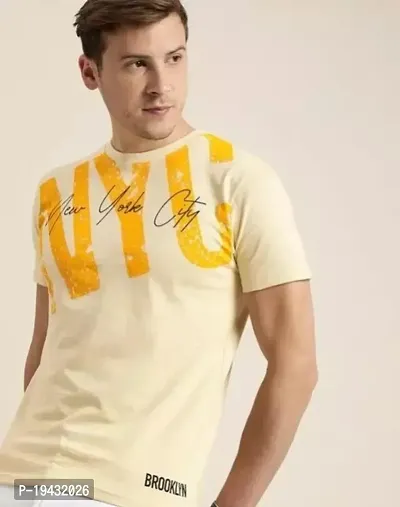 Stylish Yellow Cotton Blend Tshirt For Men-thumb0