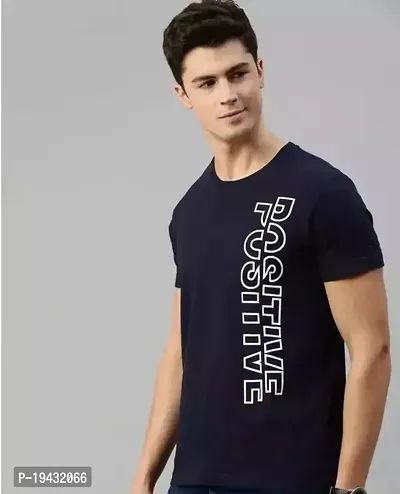 Stylish Navy Blue Cotton Blend Tshirt For Men-thumb0