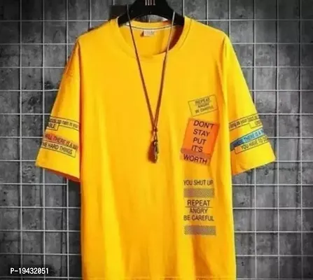 Stylish Yellow Cotton Blend Tshirt For Men