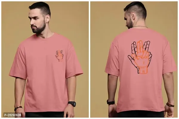 Classic Pink Cotton Blend Oversize Round Neck Printed T-Shirt for Men