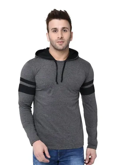 RiseMax Striped Full Sleeve Hoodie Regular Fit T-Shirts For Men