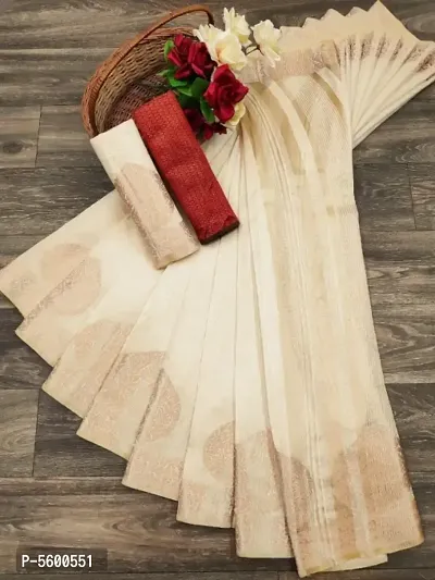 Women's Linen Silk Weaving Saree with Blouse Piece-thumb0
