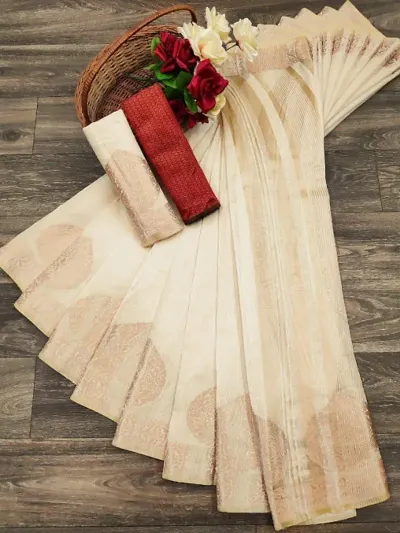 Linen Silk Weaving Saree with Blouse Piece
