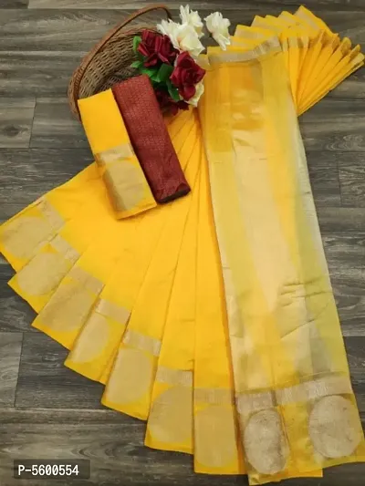 Women's Linen Silk Weaving Saree with Blouse Piece