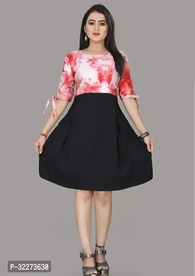 Stylish Pink Crepe Printed A-Line Dress For Women