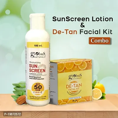 Natural Moisturizing Sunscreen Lotion  De-Tan Facial Kit Combo, Tan Removal Formula, For All Skin Types-thumb2