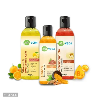 Natural Vitamin C  Hyaluronic Acid Face Wash, Niacinamide Face Wash  Ubtan Face Wash Combo, Set Of 3