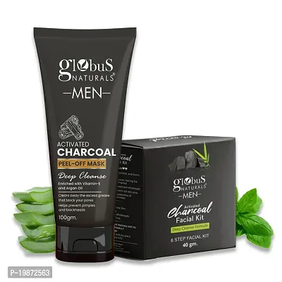 Natural Charcoal Men Peel Off Mask  Facial Kit Combo, Anti Pollution Formula, For Normal To Oily Skin