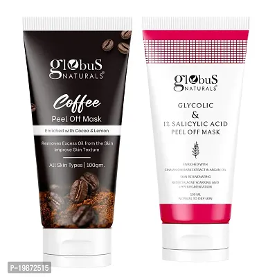 Natural Brightening  Anti Acne Peel Off Mask Combo For Women - Coffee Peel Off Mask  Glycolic  1% Salicylic Acid Peel Off Mask- Set Of 2-thumb0