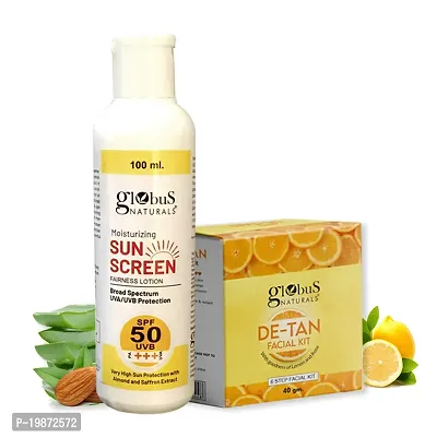 Natural Moisturizing Sunscreen Lotion  De-Tan Facial Kit Combo, Tan Removal Formula, For All Skin Types-thumb0