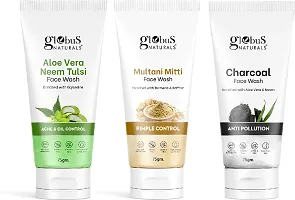 Charcoal, Multani Mitti  Aloe Vera Neem Tulsi Face Wash, Set of 3,  225g-thumb2