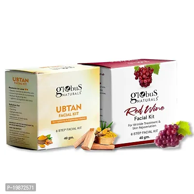 Natural Facial Kit Combo-Skin Lightening Ubtan  Wrinkle Control Red Wine Facial Kit, For All Skin Types