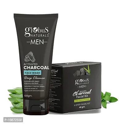 Natural Charcoal Men Face Wash  Facial Kit Combo, Anti Pollution Formula, For Normal To Oily Skin