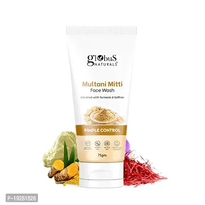 Globus Naturals Multani Mitti Face Wash, Enriched With Turmeric  Saffron, For Pimple Control, Suitable For Oily  Acne Prone Skin, 75 gm