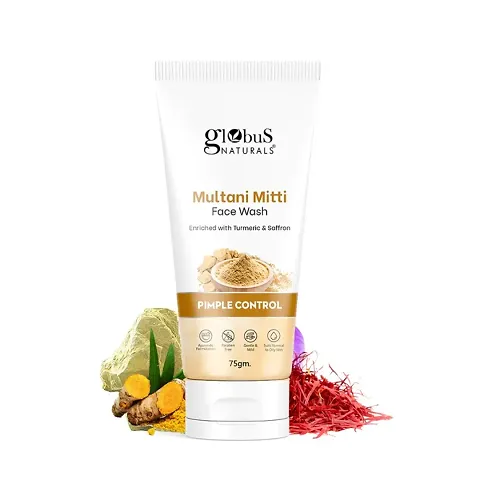 Globus Naturals Multani Mitti Face Wash, Enriched With Turmeric  Saffron, For Pimple Control, Suitable For Oily  Acne Prone Skin, 75 gm