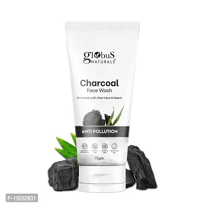 Globus Naturals Anti Pollution Charcoal Face Wash, Enriched with Tea Tree Oil, For Oily  Acne Prone Skin, 75 gm