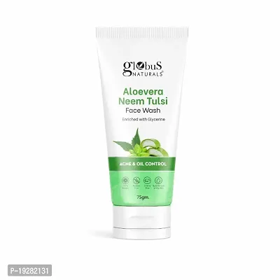 Globus Naturals Aloe vera Neem Tulsi Enriched With Glycerin  Oil Control Formula Men  Women All Skin Types Face Wash  75gm-thumb0