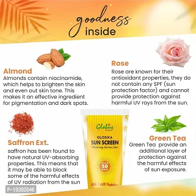 Globus Remedies Glosika Sunscreen Lotion, SPF 50 PA+++ Up to 12 hrs Protection with almond  Rose Extract, Suitable For All Skin Types, 100 gm-thumb4