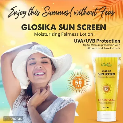 Globus Remedies Glosika Sunscreen Lotion, SPF 50 PA+++ Up to 12 hrs Protection with almond  Rose Extract, Suitable For All Skin Types, 100 gm-thumb3