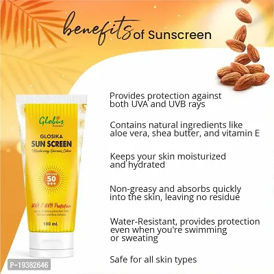 Globus Remedies Glosika Sunscreen Lotion, SPF 50 PA+++ Up to 12 hrs Protection with almond  Rose Extract, Suitable For All Skin Types, 100 gm-thumb5