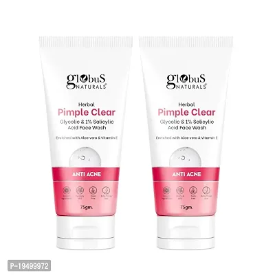 Globus Naturals Herbal Pimple Clear Glycolic  1% ww Salicylic Acid Face Wash, For Oily  Acne Pr