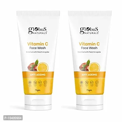 Globus Naturals Anti-Ageing Skin Brightening Vitamin C Face Wash, Enriched with Peach  Jujube, Skin Illuminating  Tan Removal Formula, For All Skin Types,  (75 g)( pack of 2 )