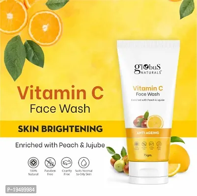 Globus Naturals Anti-Ageing Skin Brightening Vitamin C Face Wash, Enriched with Peach  Jujube, Skin Illuminating  Tan Removal Formula, For All Skin Types,  (75 g)( pack of 2 )-thumb2