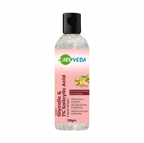 CareVeda SkinSavior - Glycolic and 1% Salicylic Acid Face Wash for Flawless Skin, Unclogs Pores  Control Oil  Sebum Production, Suitable for Oily  Acne Prone Skin, 100 gm