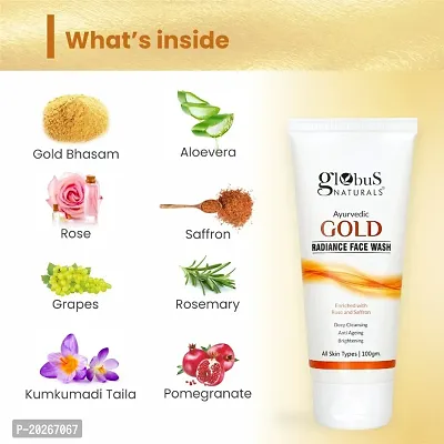 Globus Naturals Gold Radiance Anti Ageing  Brightening Face Wash Enriched with Saffr-thumb3