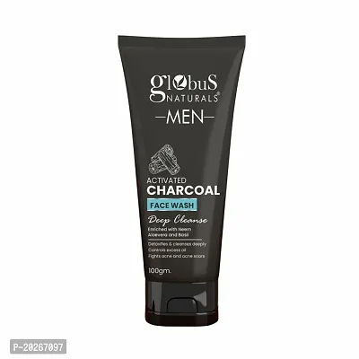 Globus Naturals Anti Pollution  Anti Acne Charcoal Face Wash, Detoxifying Cleanser, Fights Pollution and De-Tans skin, For Men with Oily  Acne Prone Skin, 100 gms