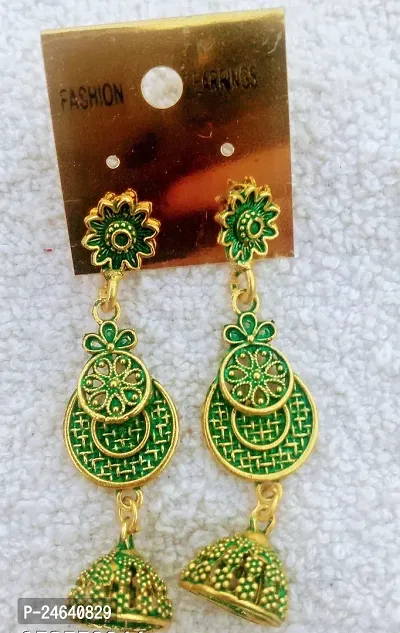 Beautiful Green Brass Jhumkas For Women-thumb0