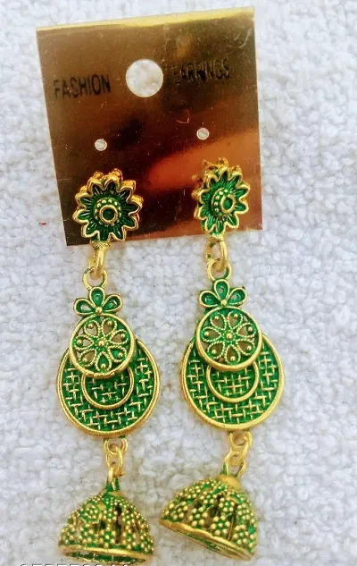 Beautiful Green Brass Jhumkas For Women