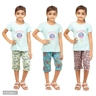 Laraa Clothing Regular Floral Capri for Girls Multi-Color Capries - Set of 3-thumb0