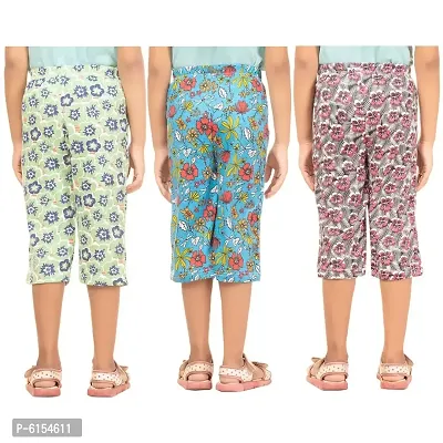 Laraa Clothing Regular Floral Capri for Girls Multi-Color Capries - Set of 3-thumb3