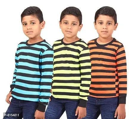 LARAA Boys Full Sleeve Striped Tshirts (Pack of 3)