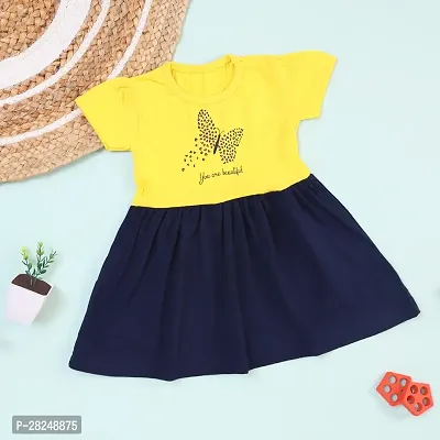 Stylish Yellow Cotton Printed Dress For Girls-thumb0