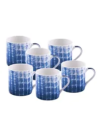 Goodhomes Bone China Tea Cups/Coffee Mugs with Indigo Print (Set of 6 Mugs). (Made in India)-thumb1