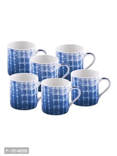 Goodhomes Bone China Tea Cups/Coffee Mugs with Indigo Print (Set of 6 Mugs). (Made in India)-thumb2