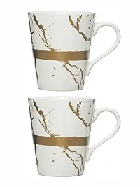 White Gold Porcelain Large Coffee Mugs Set of 2 Pieces 310ml-thumb1