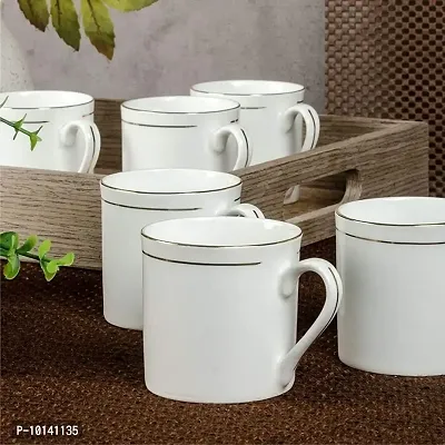 SONAKI Bone China Tea Cups/Coffee Mugs with Real Gold Line (White) -140 ml -Set of 6 Mugs (SMI-S-H001-GL)-thumb2