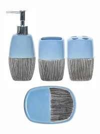 Goodhomes Ceramic Colorful Bathroom Set (Set of 1pc Each Soap Dispenser, Soap Dish, Tumbler & Toothbrush Holder), JY1322-BLUE-thumb1